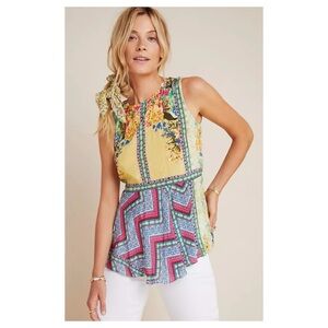NWOT Anthropologie Bhanuni By Jyoti Mixed Print Beaded Top  Size XS